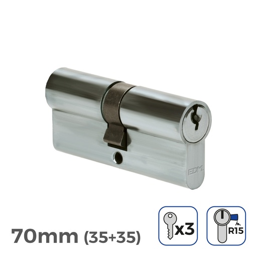 [000003773] BOMBIN NIQUEL 70mm (35+35mm) LEVA LARGA R15 CON 3 LLAVES DE SERRETA INCLUIDAS EDM
