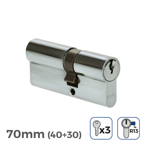 [000003774] BOMBIN NIQUEL 70mm (40+30mm) LEVA CORTA R13 CON 3 LLAVES DE SERRETA INCLUIDAS EDM