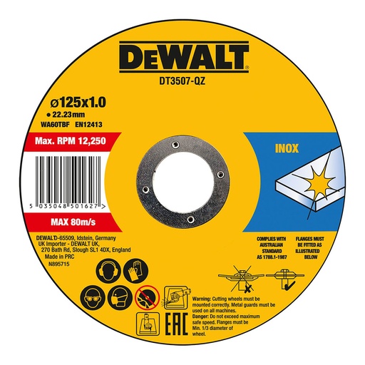 [000003800] S.OF. SET 10 DISCOS DE CORTE PARA ACERO INOXIDABLE Ø125x1x22,23mm DT3507-QZ DEWALT