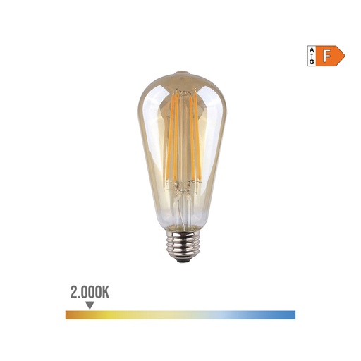 [000003863] BOMBILLA OVOIDE CON FILAMENTO DE LED. CRISTAL VINTAGE E27 6W 500lm 2000K LUZ CALIDA Ø6,4x14,2cm EDM