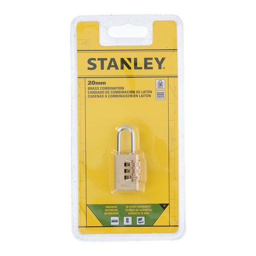 [000003865] CANDADO DE ARCO 20mm COMBINACIÓN 3 NÚMEROS STANLEY