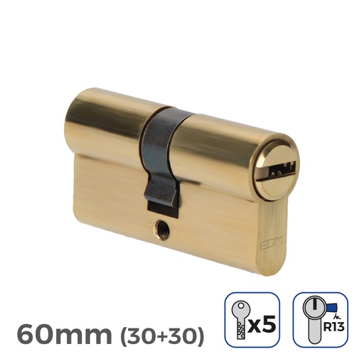 [000003885] BOMBIN DE LATON 60mm (30+30mm) LEVA CORTA R13 CON 5 LLAVES DE SEGURIDAD INCLUIDAS EDM
