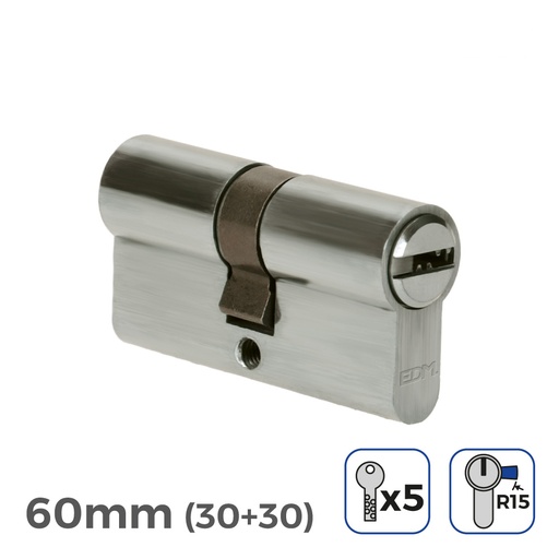 [000003888] BOMBIN NIQUEL 60mm (30+30mm) LEVA LARGA R15 CON 5 LLAVES SEGURIDAD INCLUIDAS EDM