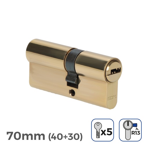 [000003991] BOMBIN DE LATON 70mm (40+30mm) LEVA CORTA R13 CON 5 LLAVES DE SEGURIDAD INCLUIDAS EDM
