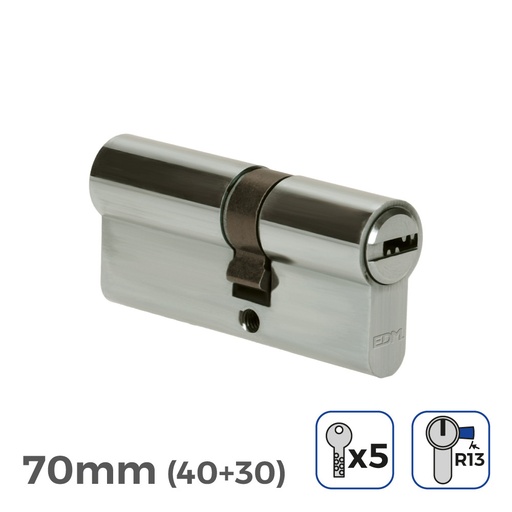 [000003997] BOMBIN NIQUEL 70mm (40+30mm) LEVA CORTA R13 CON 5 LLAVES SEGURIDAD INCLUIDAS EDM