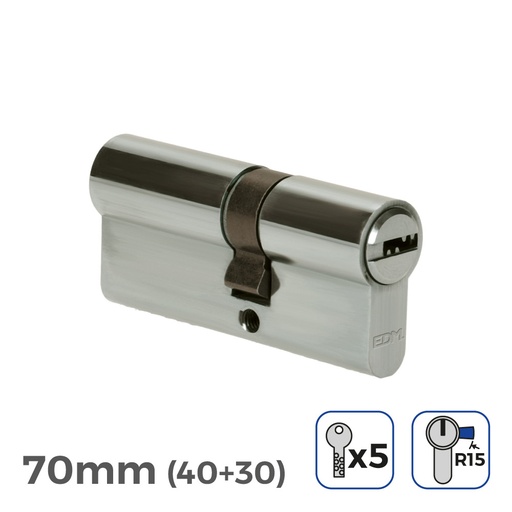 [000003998] BOMBIN NIQUEL 70mm (40+30mm) LEVA LARGA R15 CON 5 LLAVES SEGURIDAD INCLUIDAS EDM