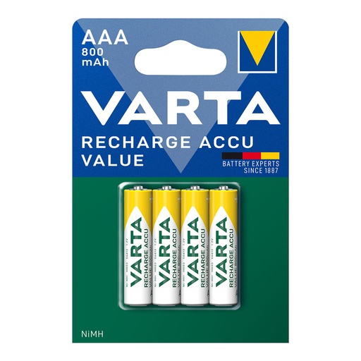 [000004034] PILA VARTA RECARGABLE  ACCU AAA - LR03 800mA (BLISTER 4 UNID)  Ø10,5x44,5mm