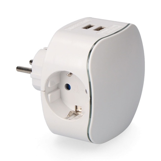 [000004036] ADAPTADOR TRIPLE SCHUKO CON 2 TOMAS USB 2100mAh PERFIL ILUMINADO RETRACTILADO EDM