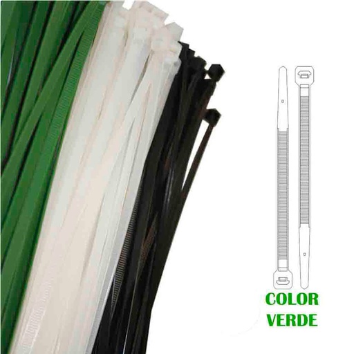 [000004051] BRIDAS VERDES 380x4,8mm (BOLSA 100 unid.) NYLON ALTA CALIDAD