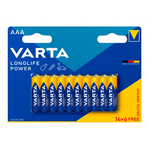 [000004066] PILA VARTA LONGLIFE POWER AAA - LR03 (BLISTER 14+6 UNID)  Ø10,5x44,5mm