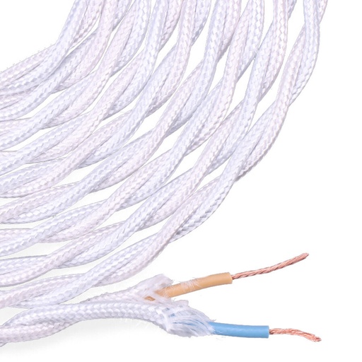[000004072] CABLE TEXTIL TRENZADO 2x0,75mm C-01 ALUMINIO BLANCO SEDA 5m