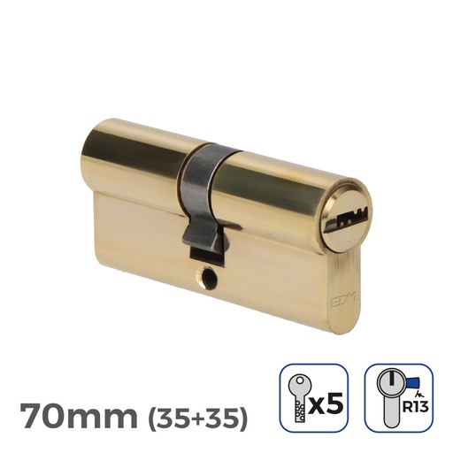 [000004183] BOMBIN DE LATON 70mm (35+35mm) LEVA CORTA R13 CON 5 LLAVES DE SEGURIDAD INCLUIDAS EDM