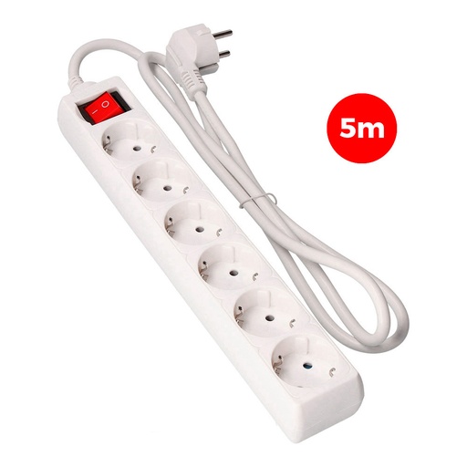 [000004185] BASE MULTIPLE 6 TOMAS SCHUKO + INTERRUPTOR 5m 3x1,5mm EDM
