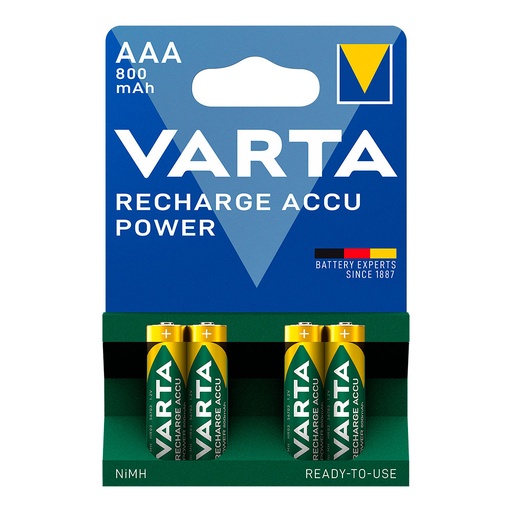 [000004299] PILA VARTA  RECARGABLE  ACCU POWER AAA - LR03 800mA (BLISTER 4 UNID)  Ø10,5x44,5mm