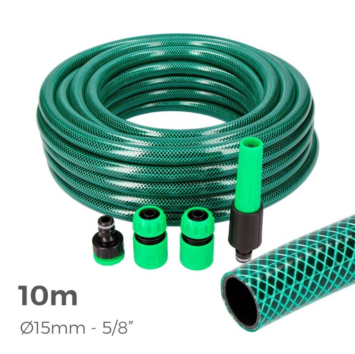[000004311] KIT MANGUERA JARDIN BASIC LINE Ø INTERIOR 15mm Ø EXTERIOR 19mm (5/8") - ROLLO 10m CON ACCESORIOS EDM