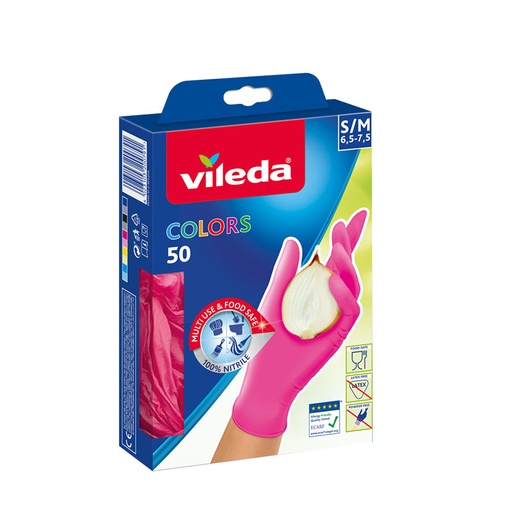 [000004329] GUANTE COLORS TALLA S/M 50 UNID. 162533 VILEDA