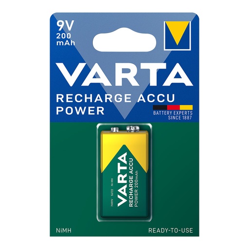 [000004368] PILA VARTA  RECARGABLE ACCU POWER 9V - 6LR61 200mA (BLISTER 1 UNID)  26,5x17,5x48,5mm
