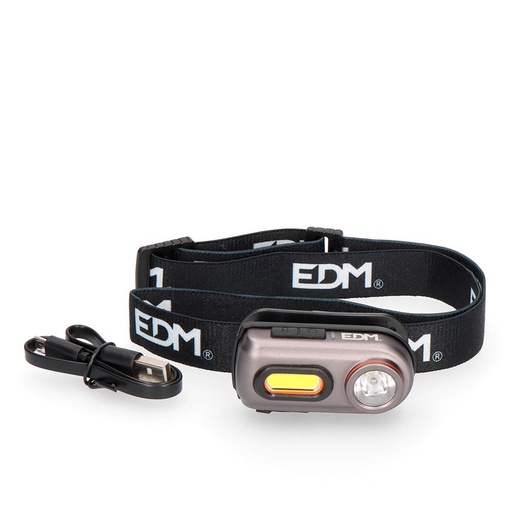 [000004469] LINTERNA DE CABEZA FRONTAL 2 LEDS 3W+5W 400lm RECARGABLE. EDM