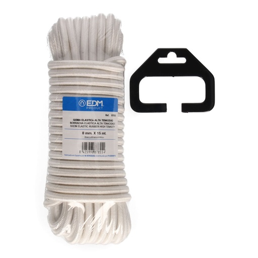 [000004472] MADEJA 15m GOMA ELASTICA ALTA TENACIDAD BLANCA. CALIBRE 8mm EDM