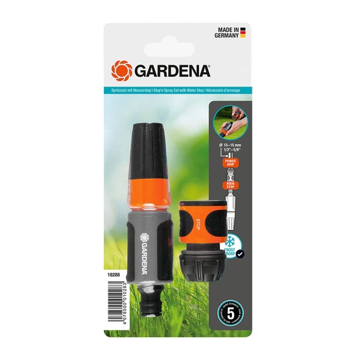 [000004511] KIT TERMINAL DE RIEGO. LANZA MULTICHORROS+CONECTOR. 13mm (1/2") 15mm (5/8") (BLISTER) GARDENA