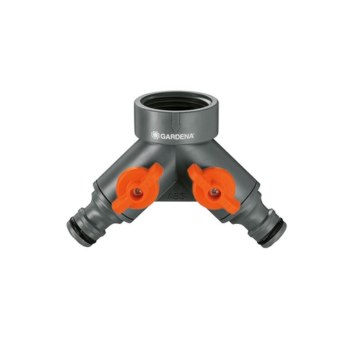 [000004528] DISTRIBUIDOR DOBLE PARA GRIFOS DE 21mm (1/2") 26,5mm (3/4") 33,3mm (1") (BLISTER) GARDENA
