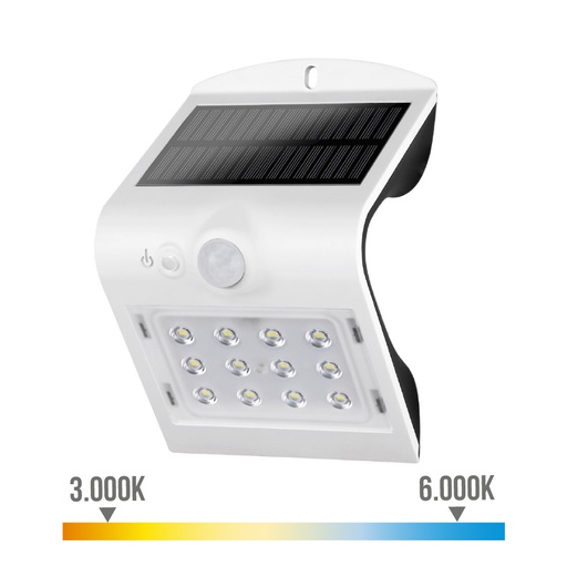 [000004539] APLIQUE SOLAR 1,5W 220lm RECARGABLE. SENSOR DE PRESENCIA (2-6m) COLOR BLANCO 9,5x7,3x13cm EDM