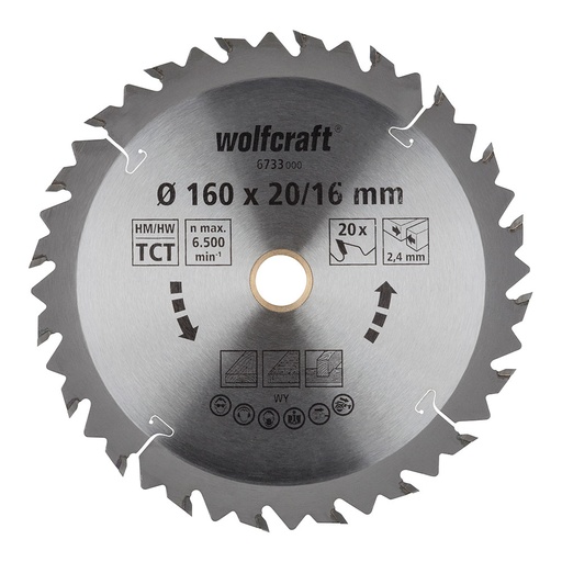 [000004745] DISCO DE SIERRA CIRCULAR CT, 20 DIENTES Ø160mm 6733000 WOLFCRAFT