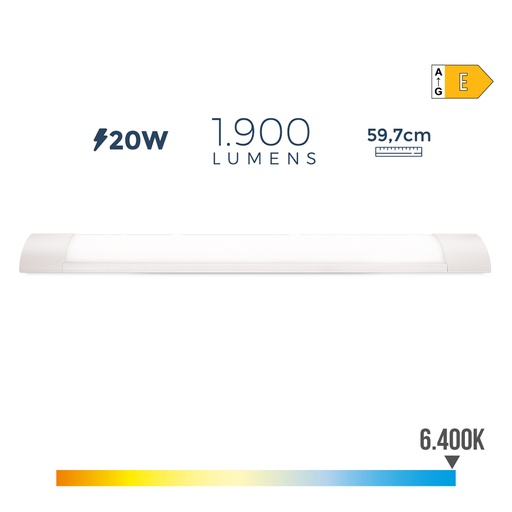 [000004763] REGLETA ELECTRONICA LED 20W 6400K LUZ FRIA 1900lm 8x59,7x3,1cm EDM