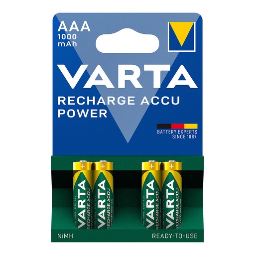 [000004772] PILA VARTA  RECARGABLE ACCU POWER AAA - LR03 1000mA (BLISTER 4 UNID)  Ø10,5x44,5mm