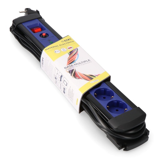 [000004777] BASE MULTIPLE 6 TOMAS CON PROTECTOR + INTERRUPTOR 3m EDM