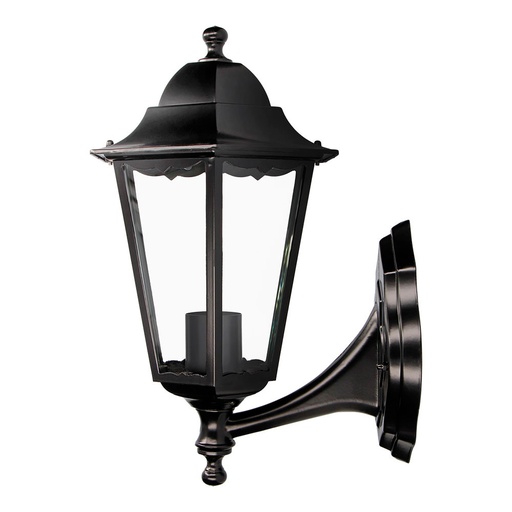 [000004795] ULT. UNIDADES FAROL DE ALUMINIO Y CRISTAL PARA PARED. IP44 E27 100W COLOR NEGRO Ø23x27x41cm MODELO MARSELLA. EDM