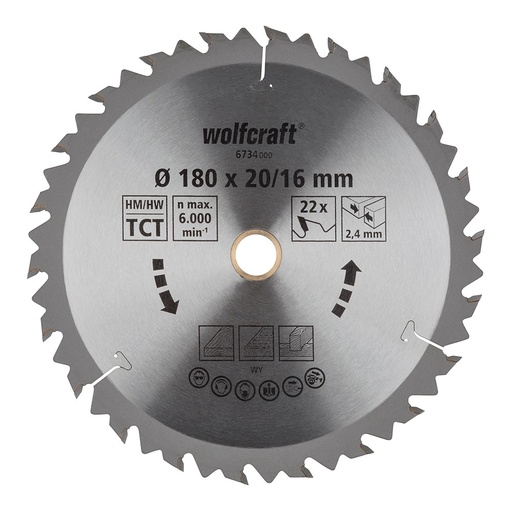 [000004813] DISCO DE SIERRA CIRCULAR CT, 22 DIENTES Ø180mm 6734000 WOLFCRAFT