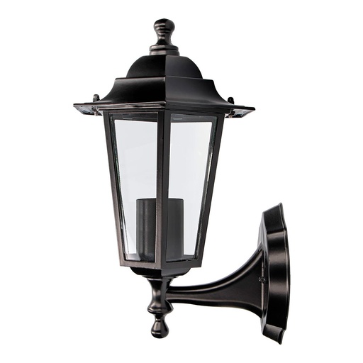 [000004860] FAROL DE ALUMINIO Y CRISTAL PARA PARED. IP44 E27 60W COLOR NEGRO Ø19,5x21x32cm MODELO ZURICH. EDM