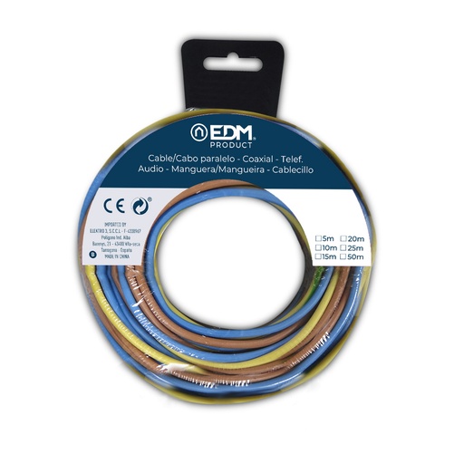 [000004861] CARRETE CABLECILLO FLEXIBLE 2,5mm 3 CABLES (AZ-M-T) 10m  POR COLOR TOTAL 30m
