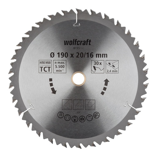 [000004888] DISCO DE SIERRA CIRCULAR CT, 30 DIENTES Ø190mm 6735000 WOLFCRAFT