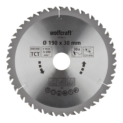 [000004889] DISCO DE SIERRA CIRCULAR CT, 30 DIENTES Ø190mm 6736000 WOLFCRAFT