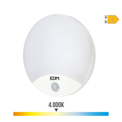 [000004897] APLIQUE REDONDO EXTERIOR LED 13W 1850lm 4000K IP54 Ø25x4,9cm CON SENSOR DE MOVIMIENTO EDM