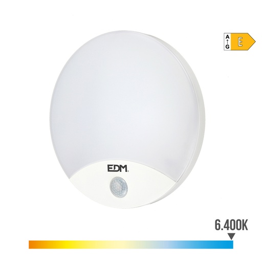 [000004898] APLIQUE REDONDO EXTERIOR LED 13W 1850lm 6400K IP44 Ø25x4,9cm CON SENSOR DE MOVIMIENTO EDM
