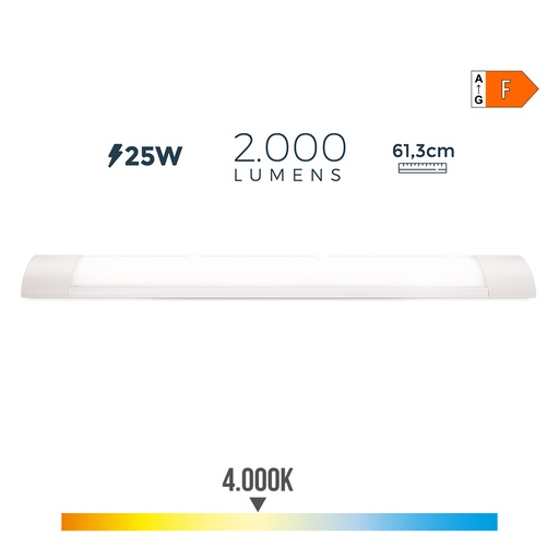 [000004920] REGLETA ELECTRONICA LED 25W 4000K LUZ DIA 2000lm 12x61x3,1cm EDM