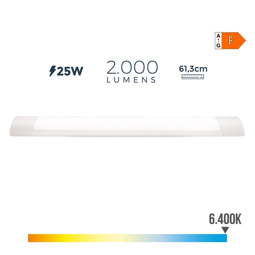 [000004921] REGLETA ELECTRONICA LED 25W 6400K LUZ FRIA 2000lm 12x61x3,1cm EDM