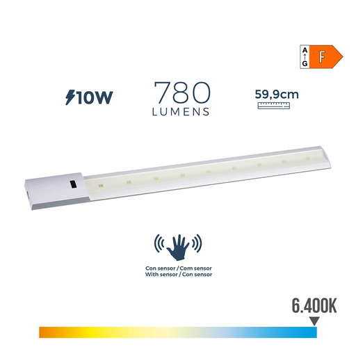 [000004922] REGLETA LED CON SENSOR 10W 780lm 6400K LUZ FRIA 5,5x59,9cm EDM