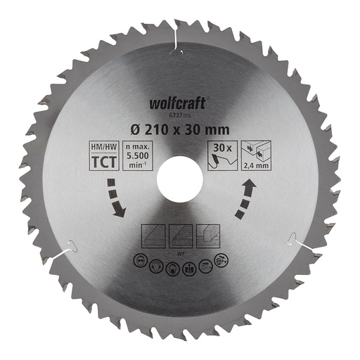 [000004945] DISCO DE SIERRA CIRCULAR CT, 30 DIENTES Ø210mm 6737000 WOLFCRAFT