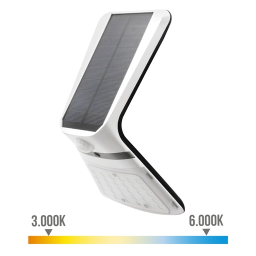 [000004954] APLIQUE SOLAR 3,5W 430lm RECARGABLE SENSOR PRESENCIA (2-8m) COLOR BLANCO 10,5x13cm EDM