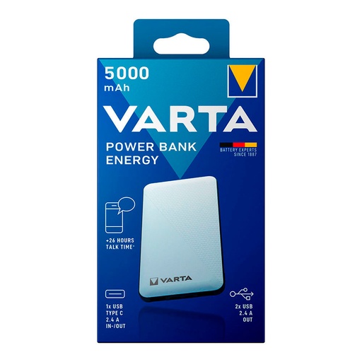 [000004963] POWER BANK ENERGY 5000mA VARTA 100/240V 74x11x138mm