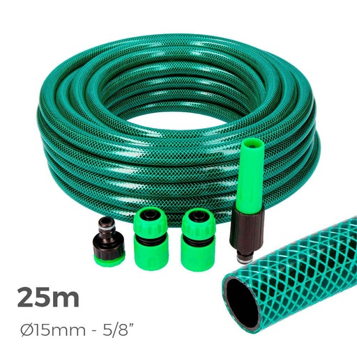 [000004985] KIT MANGUERA JARDIN BASIC LINE Ø INTERIOR 15mm Ø EXTERIOR 19mm (5/8") - ROLLO 25m CON ACCESORIOS EDM