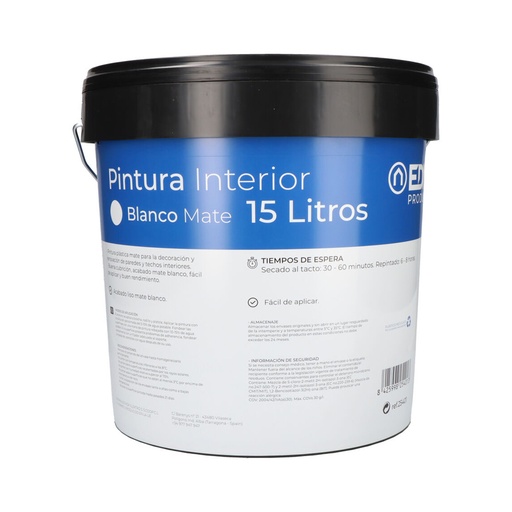 [000005013] S.OF. PINTURA PLASTICA MATE INTERIOR BLANCA 15L EDM