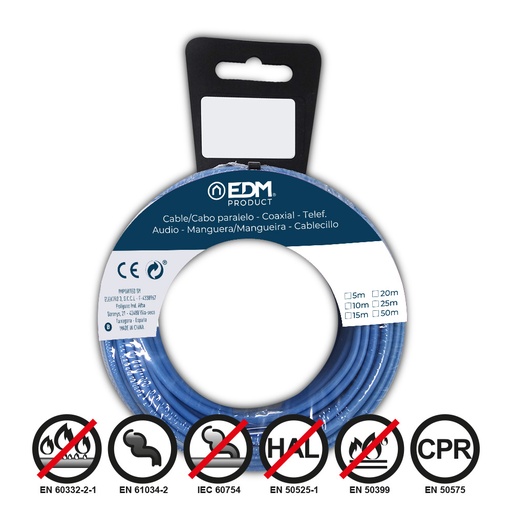 [000005155] CARRETE CABLECILLO FLEXIBLE 2,5mm AZUL LIBRE DE HALÓGENOS 50m