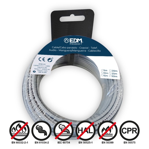 [000005157] CARRETE CABLECILLO FLEXIBLE 2,5mm GRIS LIBRE DE HALÓGENOS 50m