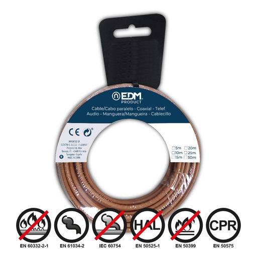 [000005158] CARRETE CABLECILLO FLEXIBLE 2,5mm MARRON LIBRE DE HALÓGENOS 50m