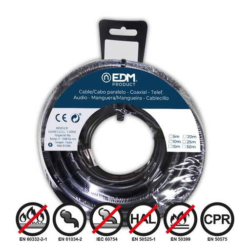 [000005159] CARRETE CABLECILLO FLEXIBLE 2,5mm NEGRO LIBRE DE HALÓGENOS 50m